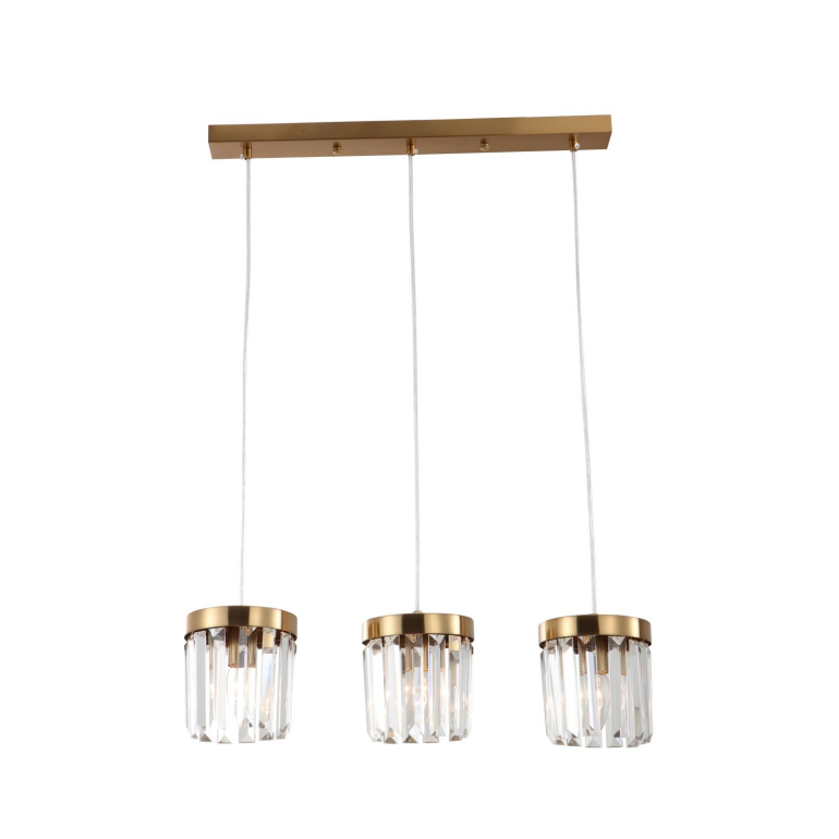 3-light E14 harjattu messinki K9 Crystal Bar-riipusvalo