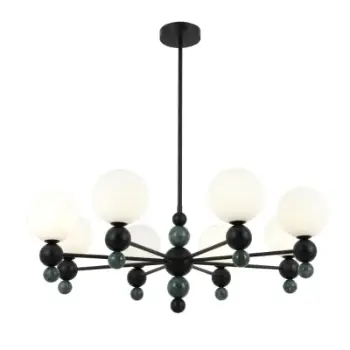 Modern 8-Light Glass Globe Chandelier with Green Marble Accents